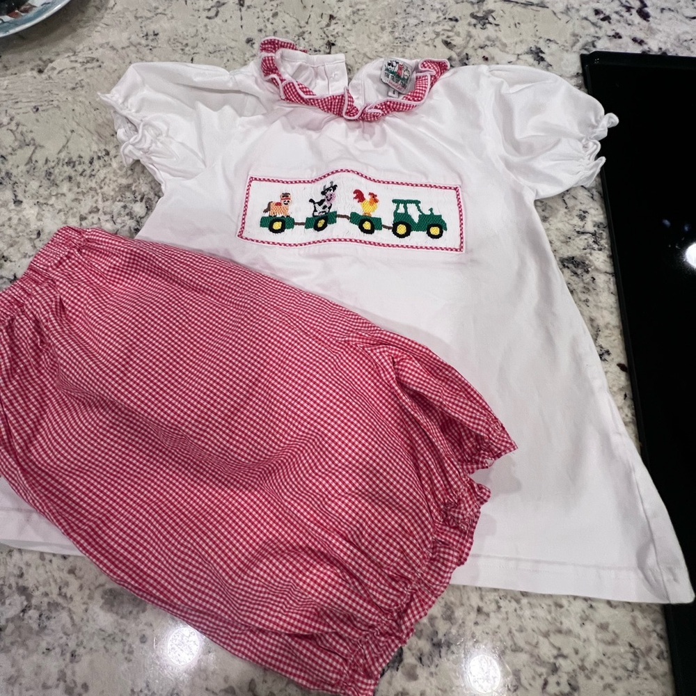 Kids Matching Set with Red and White Tractor Design